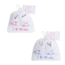 HB32-M: White I ♡ Mama Hat & Bootee Set